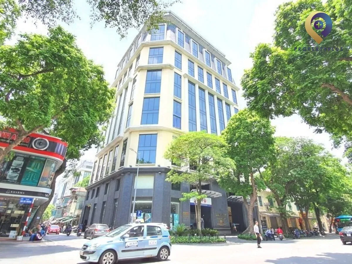 Exterior view of Sun City Building in Hanoi from the street corner.